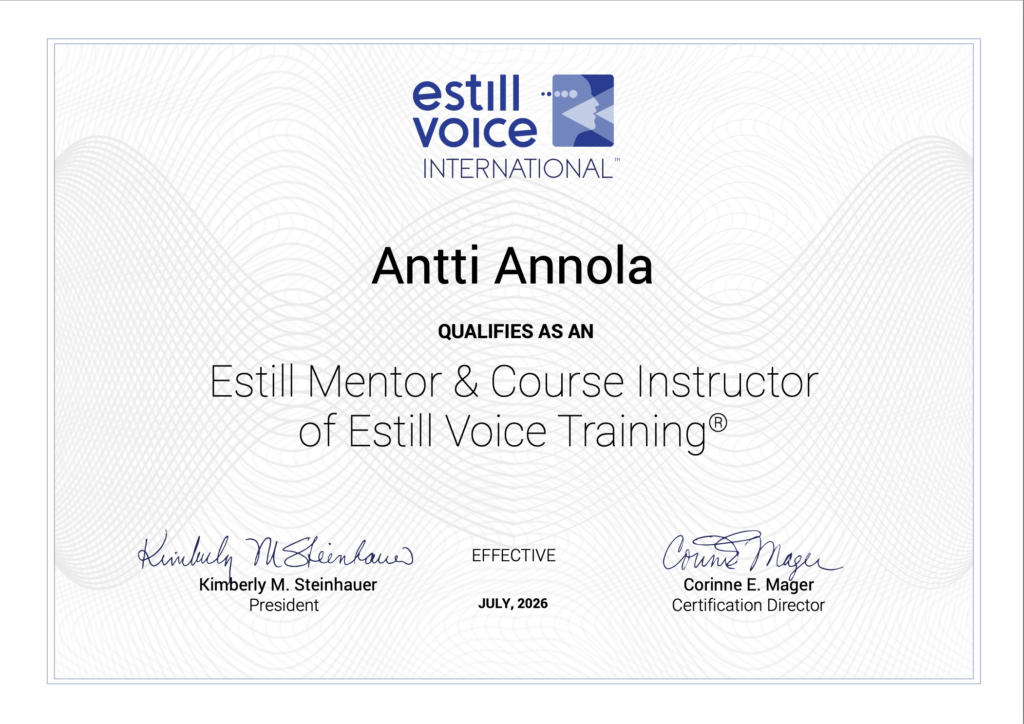 Antti Annola Estill Mentor & Course Instructor of Estill Voice Training -certification, EMCI